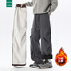 NYING加絨加厚休閑褲男秋冬季新款潮牌戶(hù)外防風(fēng)保暖褲大碼寬松直筒褲子 石灰色 XL