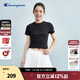 Champion冠軍短袖女2025夏季新款修身條紋t恤簡(jiǎn)約純色運動(dòng)風(fēng)潮牌 黑色 S