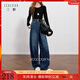 三彩2025冬季新款一體絨磨毛收腰牛仔褲休閑寬松鐮刀褲長(cháng)褲M(mǎn) 海軍藍 M 160/68A