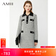 AMII女裝2025極簡(jiǎn)輕奢經(jīng)典針織連衣裙冬季新款翻領(lǐng)撞色格紋裙 黑白格 M 160/84A