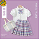 G.duck童裝女童套裝夏季洋氣兒童jk套裝學(xué)院風(fēng)女孩水手服新款短袖兩件套 玻璃糖套裝 130碼建議120-130cm7-8歲