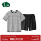 松山棉店松團兒短袖短褲家居服套裝睡衣可外穿涼感夏薄款女-黑白條XL