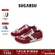 SugarSu酥履章若楠趙昭儀同款新款復古紅色德訓休閑拼色芭蕾阿甘鞋 復古紅白 38