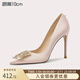 Lily Wei香檳色真絲高跟鞋女2025春夏新款女單鞋大小碼高級感純欲不累腳 香檳粉跟高10厘米 36
