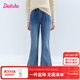 笛莎（DEESHA）童裝兒童女童牛仔褲2025年冬季新款中大童優(yōu)雅釘珠厚絨喇叭褲 牛仔蘭 165