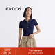 ERDOS【真絲】春夏翻領(lǐng)修身短袖多巴胺輕薄女針織衫 藏藍 S 160/80A