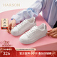 哈森真皮休閑板鞋春季平底系帶運動(dòng)小白鞋HWCS250109 銀色 白牛皮革 37 (235mm)