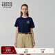 Teenie Weenie小熊女裝春裝清新簡(jiǎn)約圓領(lǐng)短袖T恤休閑通勤學(xué)院上衣 藏青色 165/M