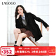 LAGOGO雙面毛呢西裝領(lǐng)大衣女拉谷谷2024年冬季新款中長(cháng)款通勤外套 黑色 L