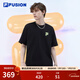 FILA FUSION斐樂(lè )潮牌情侶款針織短袖衫夏新款時(shí)尚純棉寬松T恤 正黑色-BK XL 180/100A