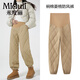 米度麗孕婦褲子秋冬款2025新款加絨冬季加厚仿羽絨棉褲外穿冬天休閑衛褲 卡其色 XXL碼（建議140-170斤左右）