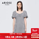 艾諾絲雅詩(shī)【商場(chǎng)同款】夏裝新品泡泡袖甜美風(fēng)V領(lǐng)格子連衣裙短裙10519025 藏青格 M