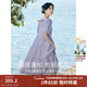 茵曼（INMAN）七七同款連衣裙2026夏女裝新款田園純棉提花方領(lǐng)A字泡泡袖蛋糕裙 紫色 100%棉 里料:100%聚酯纖維 L