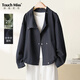 塔馳密司（touchmiss）秋季百搭感寬松夾克上衣復古仿牛仔雙排扣短外套女 牛仔藍 2XL