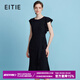 愛(ài)特愛(ài)（EITIE）【荷葉邊拼接魚(yú)尾裙】不對稱(chēng)設計優(yōu)雅法式收腰連衣裙B2507654 極簡(jiǎn)黑20 2XL (175)