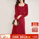 尚都比拉新年紅法式連衣裙女春秋季中長(cháng)款氣質(zhì)女神范收腰顯瘦小個(gè)子裙子
