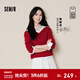 森馬（Semir）嘟嘟同款|商場(chǎng)同款|騏驥紅色毛衣女優(yōu)雅翻領(lǐng)毛衫26新款溫柔風(fēng)上衣 紅白色調00461 L