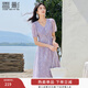 香影紫色碎花裙連衣裙女2025夏裝新款氣質(zhì)通勤中長(cháng)法式v領(lǐng)雪紡裙 淺紫 L 165/88A/110-125斤