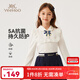 英氏（YEEHOO）兒童t恤女童長(cháng)袖上衣春季娃娃領(lǐng)學(xué)院風(fēng)polo衫春裝新款中大童裝 百褶花邊蝴蝶結白色 160