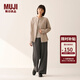 MUJI女式 法蘭絨 立領(lǐng)長(cháng)袖襯衫 女士襯衣外套 25年冬季 女裝 上衣 米色格紋 M (160/84A)