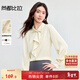 尚都比拉優(yōu)雅氣質(zhì)輕熟時(shí)尚飄帶領(lǐng)襯衫女長(cháng)袖雪紡衫通勤百搭上衣 杏色 S 