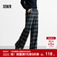 森馬（Semir）休閑褲女冬格子加絨長(cháng)褲寬松2025新款鹽系慵懶復古潮流闊腿褲 藍綠色調00384 L
