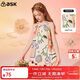 ASK JUNIOR女童連衣裙夏中大童童趣涂鴉滿(mǎn)印休閑吊帶公主裙 花色 160 