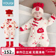 優(yōu)奇嬰兒衣服秋冬裝新生兒滿(mǎn)月服喜慶哈衣寶寶加厚保暖夾棉連體外出服 【福氣100%】+福帽+紅襪 59cm