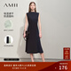 AMII女裝2025夏季通勤優(yōu)雅撞色拼接無(wú)袖連衣裙女修身顯瘦魚(yú)尾 深海藍 L 165/88A