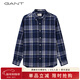 GANT【亞洲版型】甘特春季新款法蘭絨格紋翻領(lǐng)舒適百搭復古男襯衫 410海軍藍 L