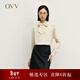OVV秋冬熱賣(mài)女裝醋酸混紡優(yōu)雅飄帶簡(jiǎn)約大氣長(cháng)袖休閑襯衫 沙色 S