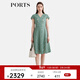 PORTS寶姿女裝2024春夏新款時(shí)尚優(yōu)雅鏤空設計印花刺繡V領(lǐng)連衣裙 綠色 XS （2）