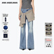 ANN ANDELMAN【盧昱曉同款】藍色微喇牛仔褲疊穿綁帶兩件式喇叭褲 藍色 S