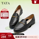 他她（TATA）平底樂(lè )福鞋女通勤小皮鞋女款百搭單鞋春秋7TX22AA4 黑色 35