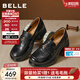 百麗（Belle）復古流蘇抓皺羊皮樂(lè )福鞋女2026春新柔軟粗跟通勤單鞋B2988AA6 黑色 36 (230mm)