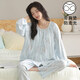 都市麗人純棉睡衣女2026新款春秋款帶胸墊長(cháng)袖套裝甜美全棉大碼寬松家居服 天藍色 8368 L 【建議100-120斤】