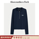 Abercrombie & Fitch【半拉鏈修身T】美式經(jīng)典LOGO打底內搭長(cháng)袖T恤25秋女裝157-5496 深靛藍色 M (165/96A)