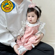 G.duck寶寶套裝春秋款碎花洋氣娃娃領(lǐng)襯衫刺繡背帶褲兩件套春季嬰兒衣服 米白色 80 cm