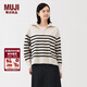 MUJI女式 米蘭諾羅紋編織半拉鏈毛衣女款針織衫25年冬季 女裝 上衣 米白色條紋 M (160/84A)