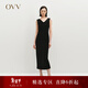 OVV【極夜絲絨】秋冬熱賣(mài)女裝日本進(jìn)口面料蕩領(lǐng)無(wú)袖連衣裙 赫本黑 XL
