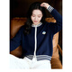百家好（Basic House）Basic House/百家好休閑棒球服外套女25秋季刺繡撞色拉鏈開(kāi)衫毛衣 藏青 L