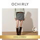OCHIRLY【新品】人字紋羊毛薄呢a字半身裙短裙氣質(zhì)25秋冬尖貨爆品 灰色 S