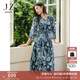 玖姿·安娜蔻【草目系列】雪紡V領(lǐng)七分袖印花連衣裙女2024春款 花丈青 3XL