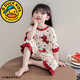 G.duck小黃鴨女童睡衣夏季薄款莫代爾兒童公主空調服女孩寶寶家居服套裝 紅色花邊 130 建議120-130cm4-5歲 建議身