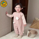 G.duck小黃鴨女童背帶褲套裝秋裝新款寶寶連體衣服t恤兩件套春秋外出 兔子新款粉色套裝 90