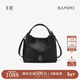半坡飾族（bampo）新款圓滿(mǎn)包菜籃子頭層牛皮原創(chuàng  )單肩斜挎包女士時(shí)尚包元旦禮物 黑色
