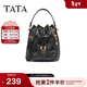 他她（TATA）包包2025年秋菱形格包時(shí)尚百搭編織水桶包新款X3498CX5 黑色 F