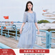 香影溫柔風(fēng)粉色連衣裙女2025夏季新款超好看五分袖海邊度假沙灘裙 藍色 M