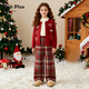 5+（FivePlus）女童冬裝套裝2026新款過(guò)年衣服圣誕毛衣闊腿褲 紅+紅格 160