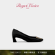 Roger Vivier【新年禮物】/RV女鞋Trompette粗跟方扣大象灰婚鞋 黑色 35.5